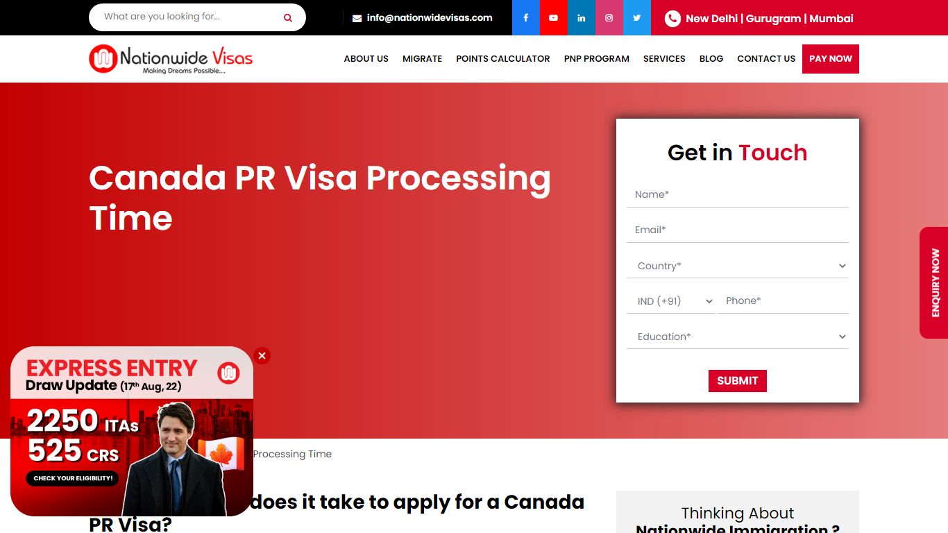 Canada PR Visa Processing Time from India in 2022 - Nationwide Visas